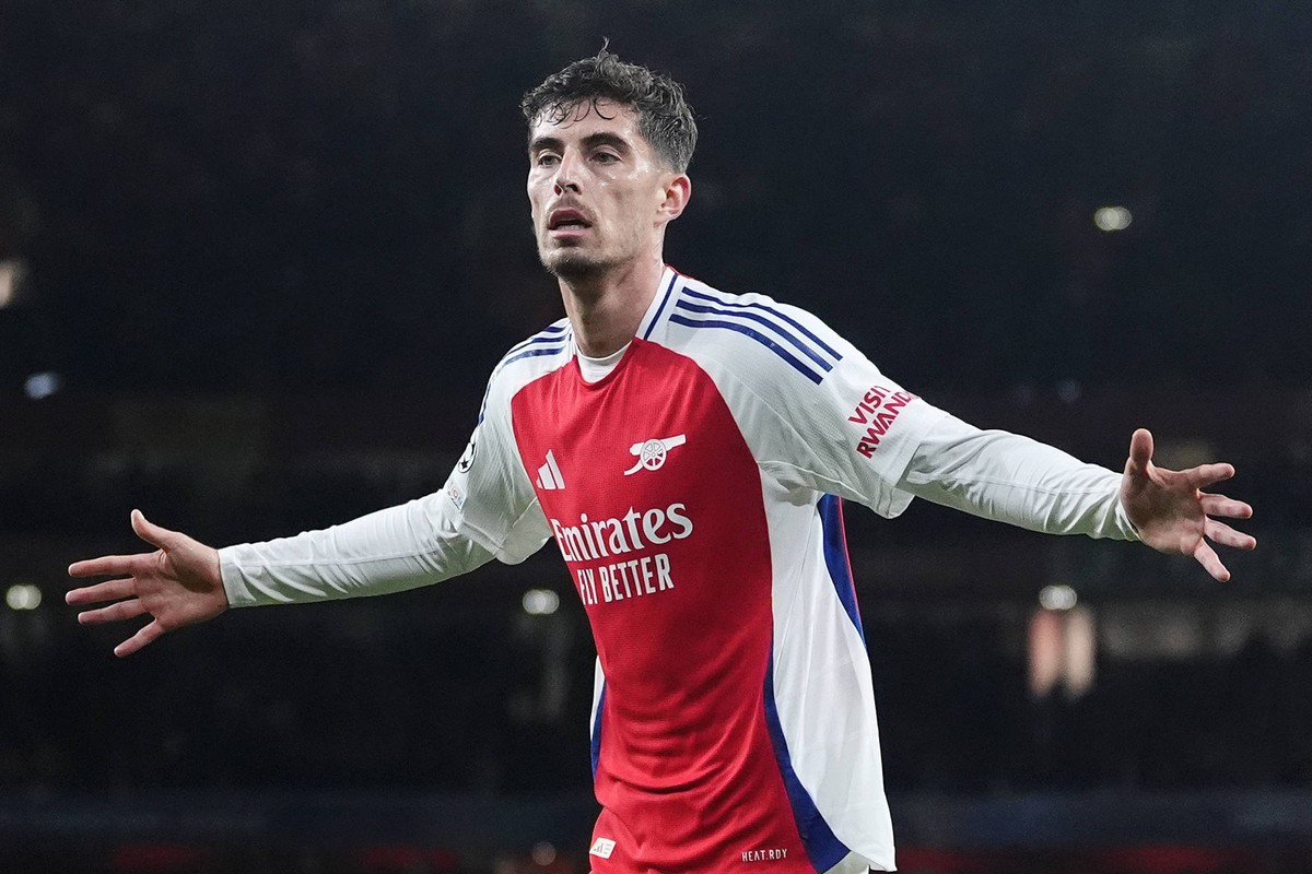 Arsenal v Paris Saint Germain - UEFA Champions League - Emirates Stadium Arsenal s Kai Havertz celebrates after scoring the opening goal of the game during the UEFA Champions League match at the Emira ...