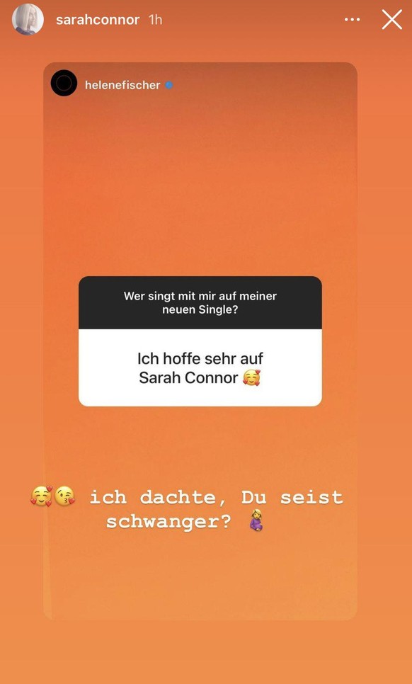 Sarah Connor repostete Helenes Beitrag und versah ihn mit einer Bemerkung.