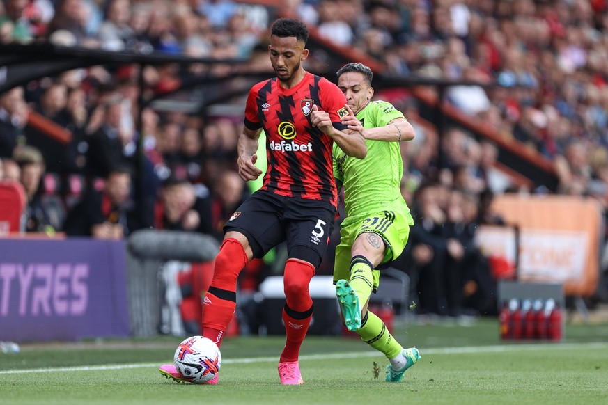 Bournemouth v Man Utd 20 May 2023, Bournemouth - Premier League Football - AFC Bournemouth v Manchester United, ManU - Lloyd Kelly of AFC Bournemouth and Antony of Manchester United - Photo: Charlotte ...