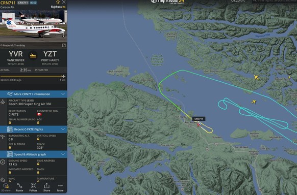 Sobre la base de los datos de vuelo, se ha especulado acerca de uno "Posible evacuación médica de Port Hardy Goa".