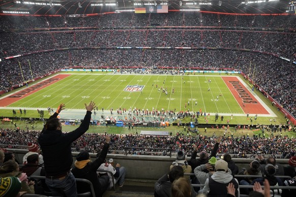 FILE - A fan reacts during a NFL match between Tampa Bay Buccaneers and Seattle Seahawks at the Allianz Arena in Munich, Germany, on Nov. 13, 2022. The NFL&#039;s inaugural regular season game in Germ ...