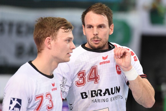TImo Kastening (vorn) und Kai Häfner spielen in der Bundesliga bei der MT Melsungen. Beide sind aufgrund ihrer Corona-Infektion aktuell in Isolation.