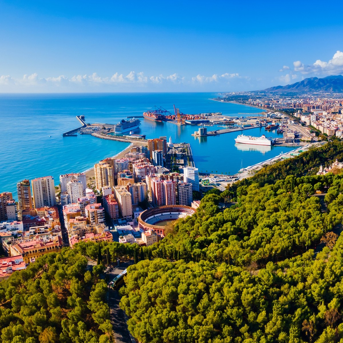 Malaga aerial panoramic view. Malaga is a city in the Andalusia community in Spain