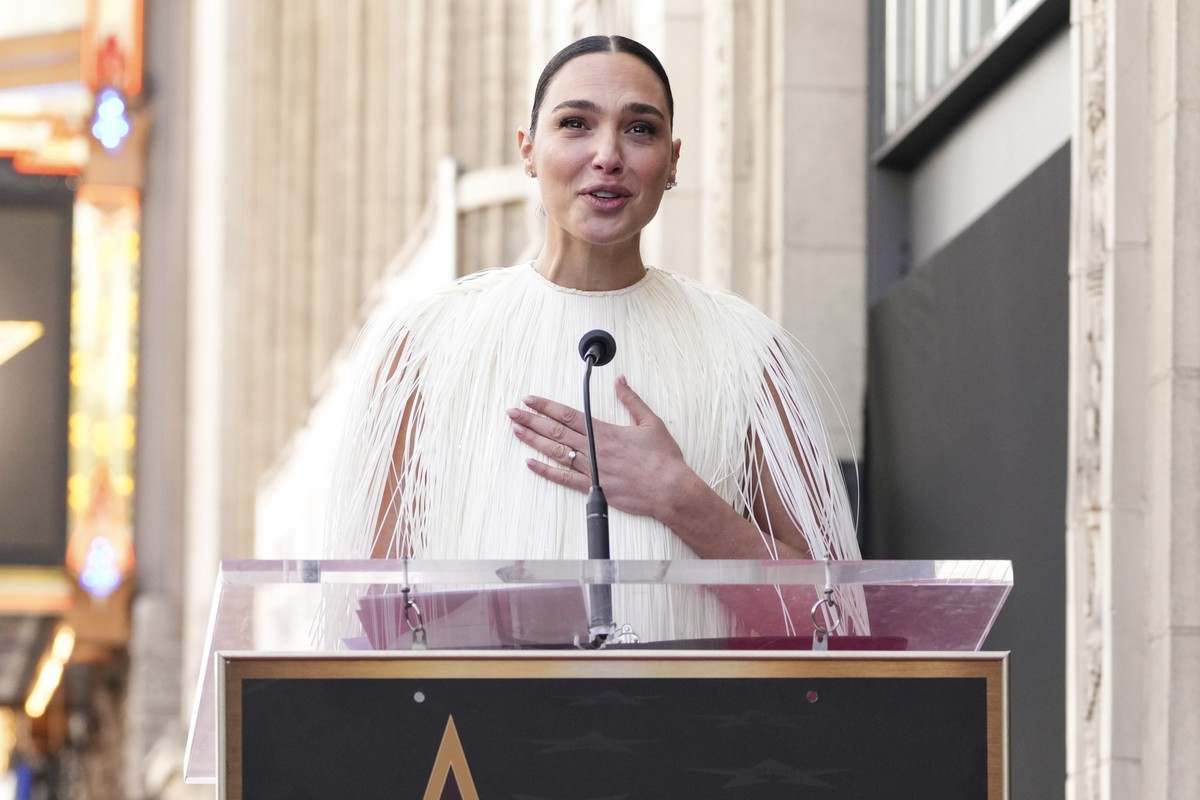 Gal Gadot speaks at a ceremony honoring her with a star on the Hollywood Walk of Fame on Tuesday, March 18, 2025, in Los Angeles. (Photo by Jordan Strauss/Invision/AP)