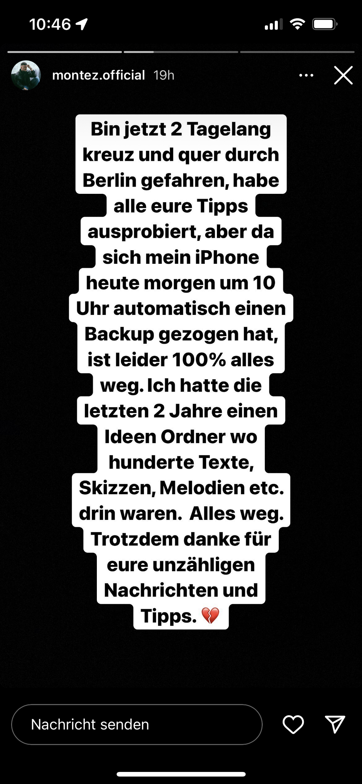 Montez erklärt die Auswirkungen seines Handy-Ausfalls.