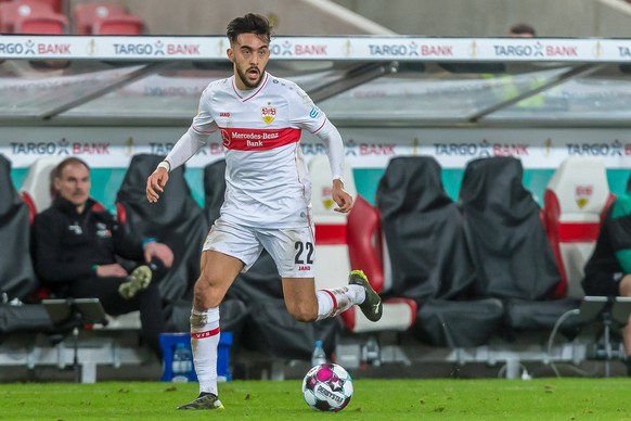 03.02.2021, Stuttgart, Deutschland, Mercedes Benz Arena, VfB Stuttgart vs. Borussia Moenchengladbach - Achtelfinale DFB-Pokal, Nicolas Gonzalez VfB Stuttgart in Aktion, am Ball, Einzelaktion Foto H. L ...