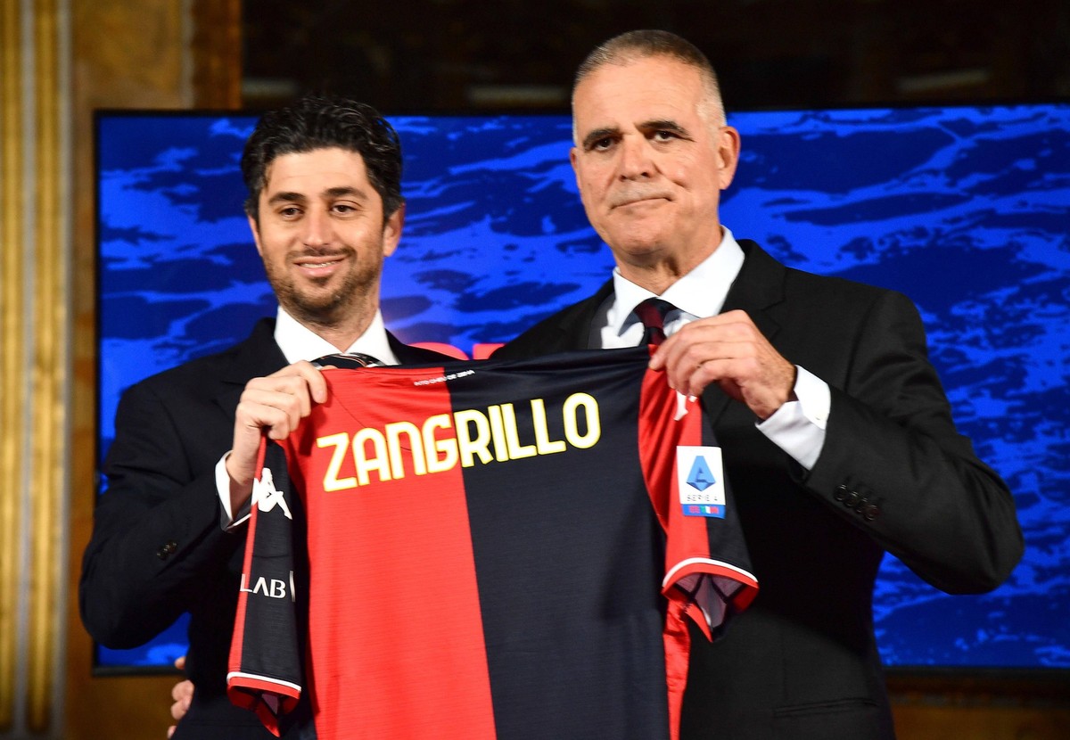 November 22, 2021, GENOA, ITALY: R-L Alberto Zangriilo new president of Genoa Cfc, Josh Wander vice president of Genoa Cfc, owner of 777 partners, during his presentation in Ducale palace. Genoa, Ital ...