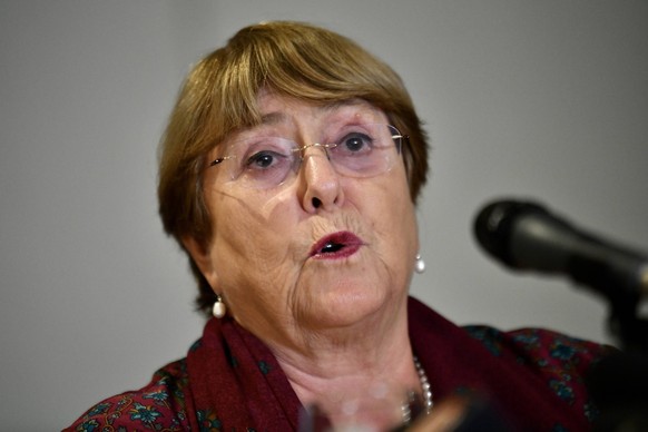 Michelle Bachelet In Dhaka United Nations High Commissioner for Human Rights Michelle Bachelet speaks during a press conference in a hotel in Dhaka, Bangladesh on August 17, 2022. Dhaka Bangladesh PUB ...