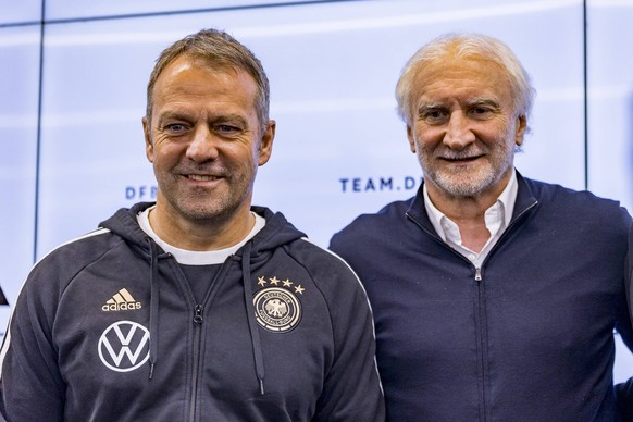 DFB Pressekonferenz, DFB Campus, Frankfurt, 20.03.2023 Hansi Flick Trainer Deutsche Fussball Nationalmannschaft &amp; Rudi Völler Direktor Deutsche Fussball Nationalmannschaft, DFB PK, Frankfurt, DFB  ...