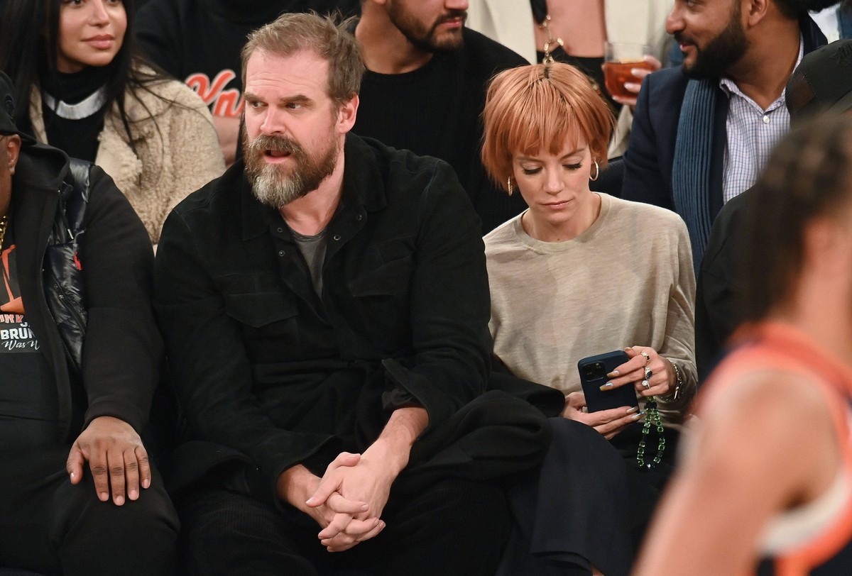 Celebrities watch the visiting Cleveland Cavaliers play the New York Knicks at Madison Square Garden Featuring: David Harbour, Lily Allen Where: New York, New York, United States When: 01 Nov 2023 Cre ...