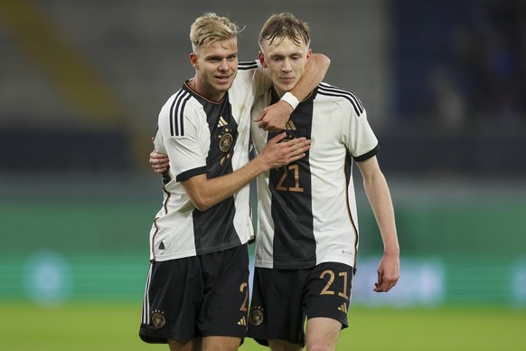 Germany, Paderborn, 17.11.2023, Home-Deluxe-Arena, Germany vs Estonia - UEFA European Under-21 Championship Qualifying - Group D, Maximilian Beier Germany celebrates after scoring his teams first goal ...