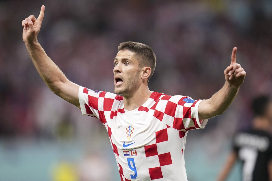 221127 -- DOHA, Nov. 27, 2022 -- Andrej Kramaric of Croatia reacts for his disallowed goal during the Group F match between Croatia and Canada at the 2022 FIFA World Cup, WM, Weltmeisterschaft, Fussba ...