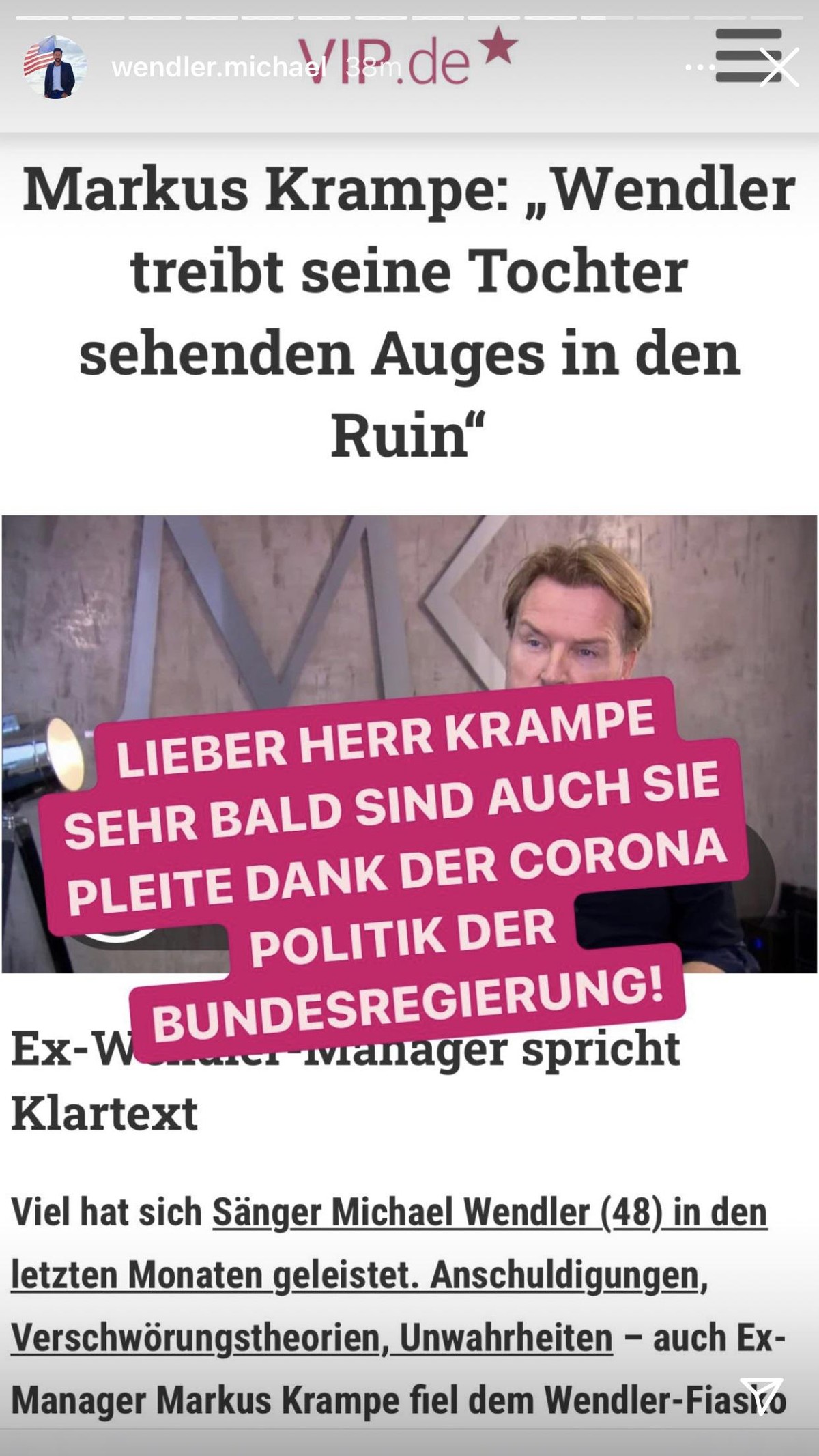 Michael Wendler über Markus Krampe