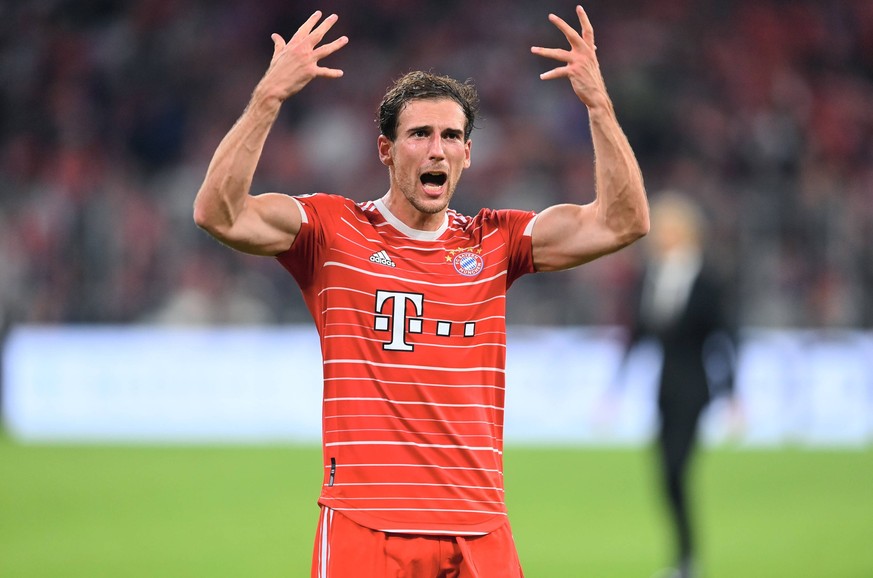 FUSSBALL CHAMPIONS LEAGUE SAISON 2022/2023 Vorrunde Gruppe C 2. Spieltag FC Bayern Muenchen - FC Barcelona, Barca 13.09.2022 Schlussjubel FC Bayern Muenchen Leon Goretzka *** FOOTBALL CHAMPIONS LEAGUE ...