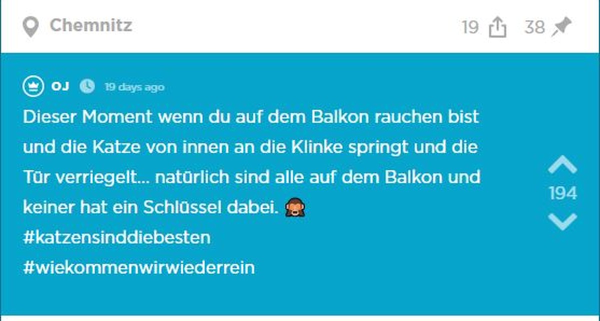 jodel.com Katze Balkon Raucher
