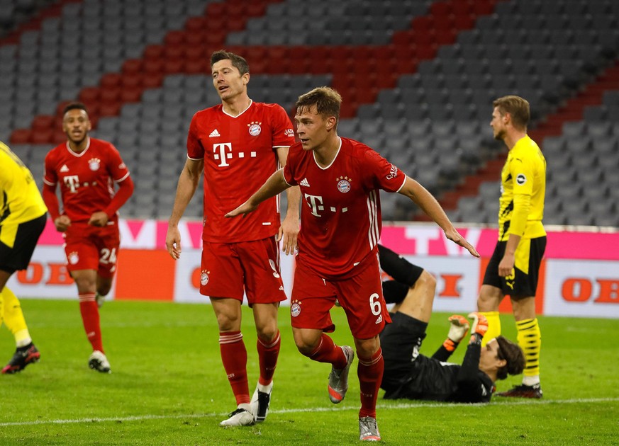 Zuletzt trafen Bayern und Dortmund im deutschen Supercup aufeinander, der FCB gewann das Spiel 3:2. Joshua Kimmich (vorn) erzielte den Siegtreffer in der 82. Minute.