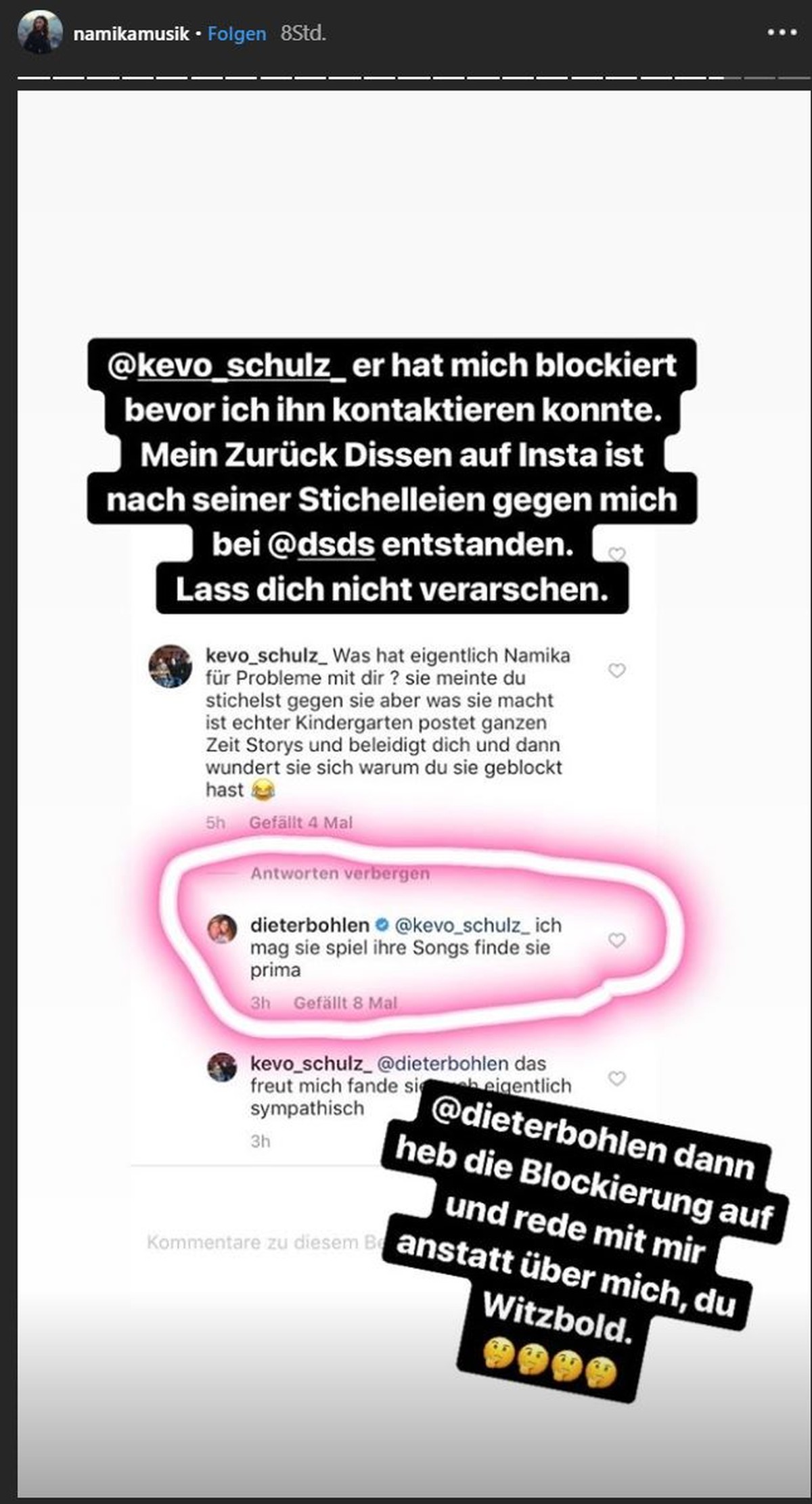 "Ich mag sie, spiel ihre Songs finde sie prima" antwortet sie auf eine wenig kritische Frage eines Fans.