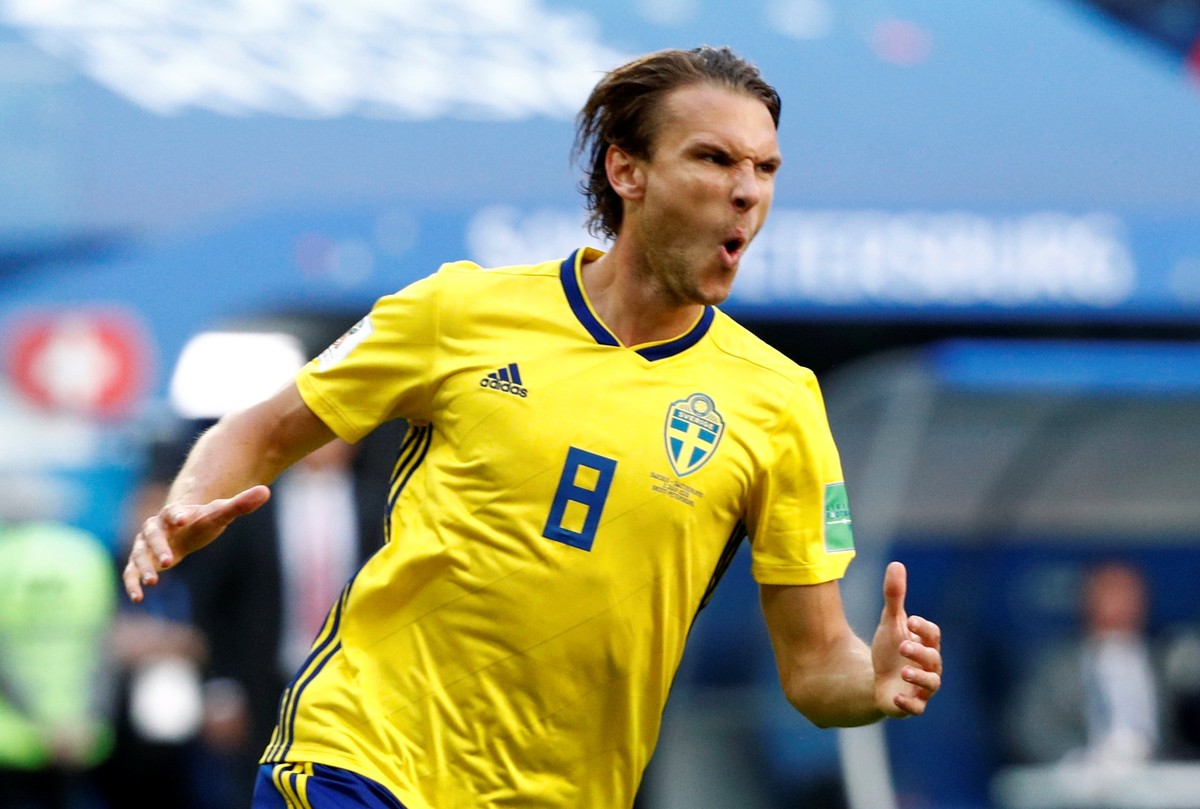 Soccer Football - World Cup - Round of 16 - Sweden vs Switzerland - Saint Petersburg Stadium, Saint Petersburg, Russia - July 3, 2018 Sweden&#039;s Albin Ekdal reacts REUTERS/Max Rossi