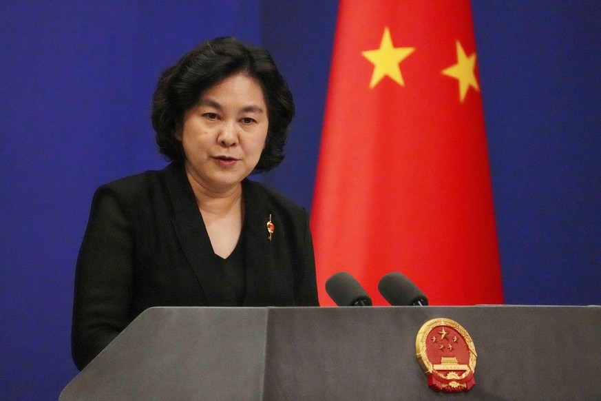 Chinese Foreign Ministry spokeswoman Hua Chunying speaks during a daily briefing at the Ministry of Foreign Affairs office in Beijing, Wednesday, Aug. 3, 2022. After weeks of threatening rhetoric, Chi ...