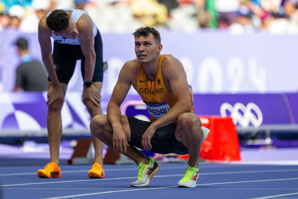 Olympische Spiele Leichtathletik Paris, 05.08.2024 Jean Paul BREDAU of Germany, Men s 400m, Olympische Spiele Leichtathletik in Paris, Stade de France, on Monday, 5. August 2024 *** Olympic Games Athl ...