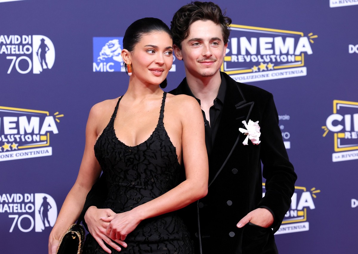 ROME, ITALY - MAY 07: Timothee Chalamet and Kylie Jenner attend the red carpet during the 70th David Di Donatello at Cinecitta Studios on May 07, 2025 in Rome, Italy. (Photo by Vittorio Zunino Celotto ...