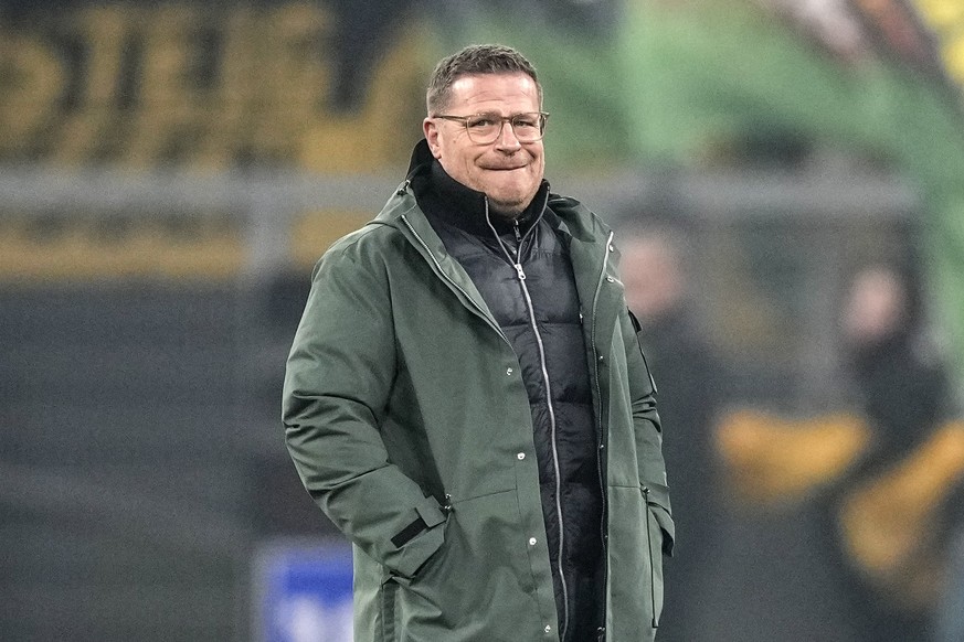 FILE - Leipzig&#039;s director Max Eberl reacts prior the German Bundesliga soccer match between Borussia Dortmund and RB Leipzig in Dortmund, Germany, on March 3, 2023. Stung by the prospect of its f ...