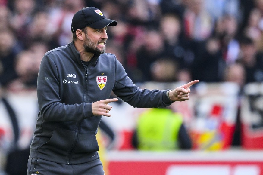 ARCHIV - 31.03.2024, Baden-Württemberg, Stuttgart: Fußball: Bundesliga, VfB Stuttgart - 1. FC Heidenheim, 27. Spieltag, MHPArena. Stuttgarts Trainer Sebastian Hoeneß gestikuliert. Der VfB Stuttgart mi ...