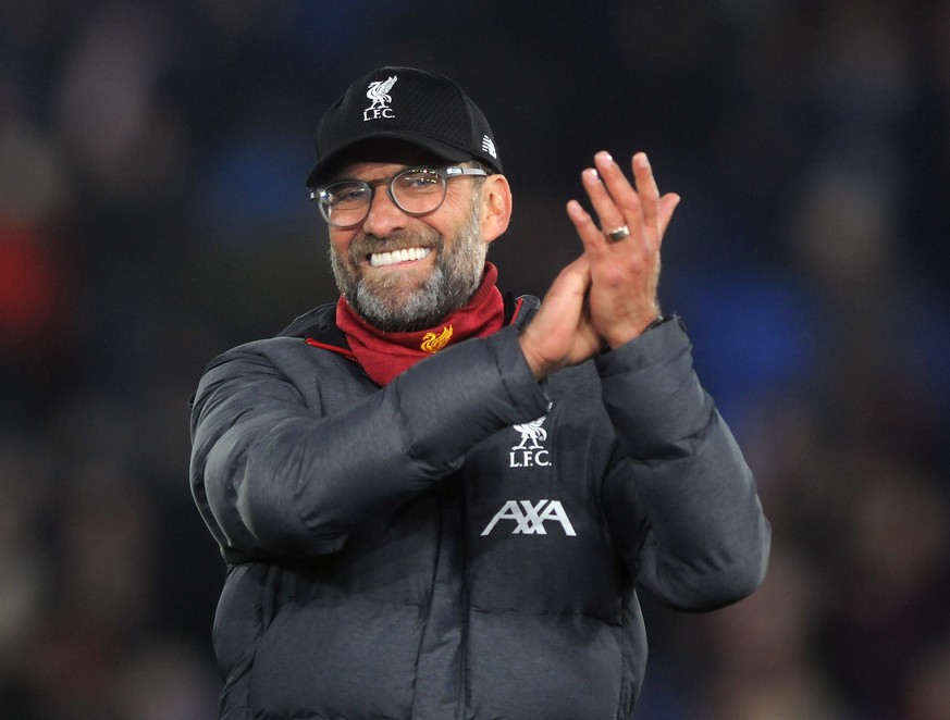 Football - 2019 / 2020 Premier League - Crystal Palace vs. Liverpool Liverpool Manager, Jurgen Klopp celebrates at the final whistle, at Selhurst Park. COLORSPORT/ANDREW COWIE PUBLICATIONxNOTxINxUK
