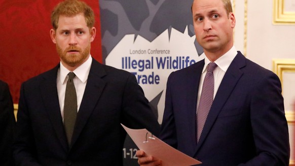 LONDON, ENGLAND - OCTOBER 10: Prince William, Duke of Cambridge (R) and Prince Harry, Duke of Sussex, host a reception to officially open the 2018 Illegal Wildlife Trade Conference at St James&#039; P ...
