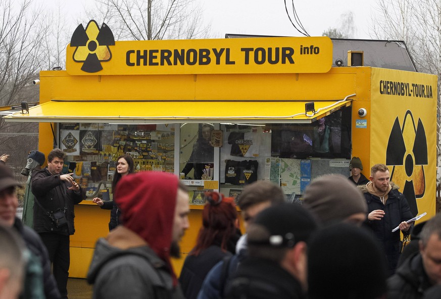 December 25, 2019, Pripyat, Kiev, Ukraine: A souvenir store is seen on checkpoint Dytyatky, at the entrance to the Chernobyl Exclusion Zone in Kiev region, Ukraine. The Chernobyl nuclear accident on A ...