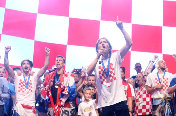 Ceremonial reception for Vatreni at Ban Josip Jelacic Square 16.07.2018., Croatia, Zagreb - Ceremonial reception for Vatreni at Ban Josip Jelacic Square. Croatian national football team won second pla ...