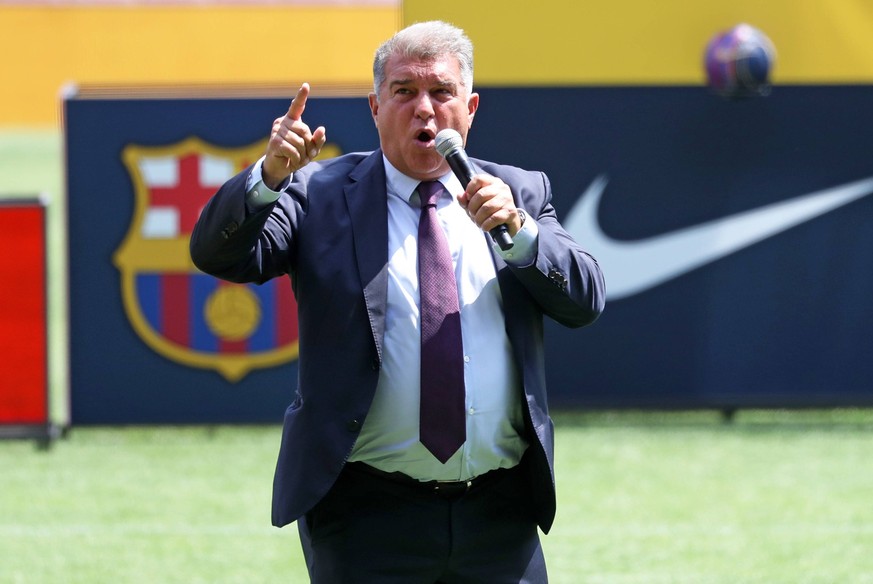 Joan Laporta during the presentation of Robert Lewandowski as a new player of FC Barcelona