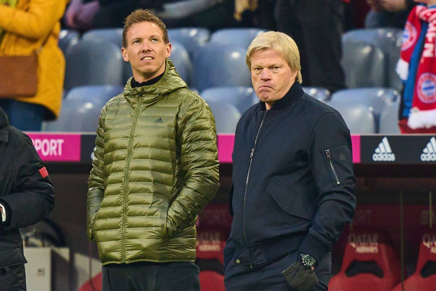 Bei Barca-Transfer nicht einer Meinung: Bayern-Coach Julian Nagelsmann (l.) und Oliver Kahn.