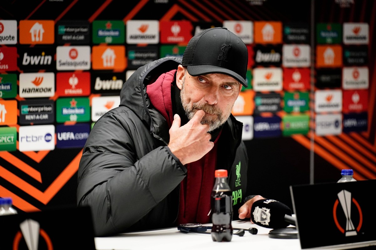 Sport Bilder des Tages Liverpool coach Jurgen Klopp during the post match press conference, PK, Pressekonferenz Union Saint-Gilloise v Liverpool, UEFA Europa League, Group E, Football, Lotto Park, Bru ...