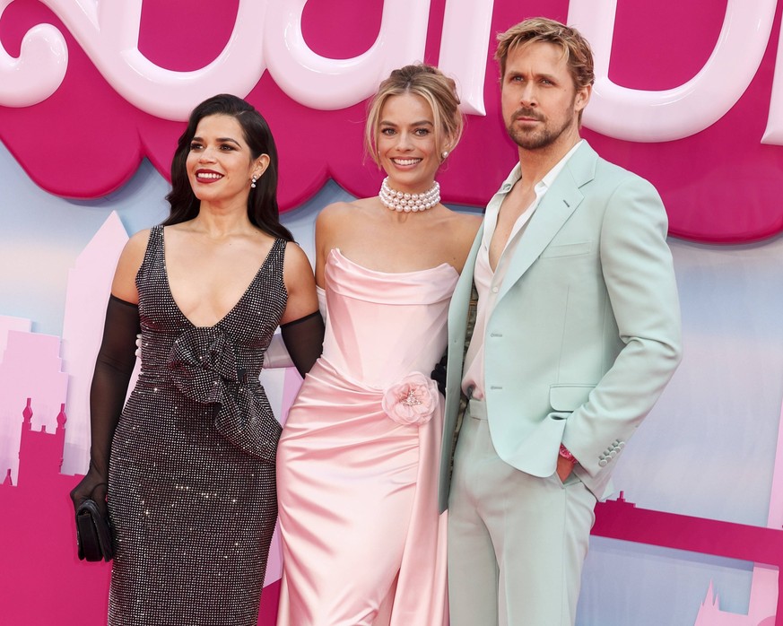 Barbie European Premiere, Cineworld in Leicester Square, London on 12 July 2023 America Ferrera, Ryan Gosling and Margot Robbie at the Barbie European Premiere at Cineworld in Leicester Square, London ...