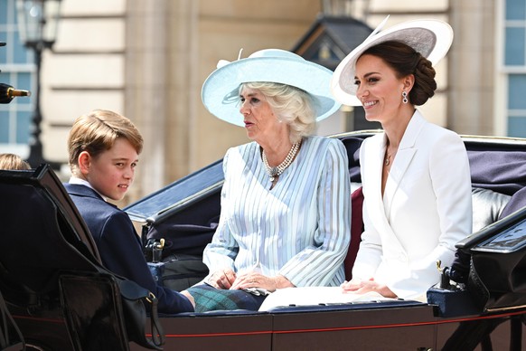 Prince George of Cambridge, Camilla, Duchess of Cornwall and Catherine, Duchess of Cambridge at Trooping The Colour - The Queen's Birthday Parade, London, UK - 02 Jun 2022, Credit:Tim Rooke/Shuttersto ...