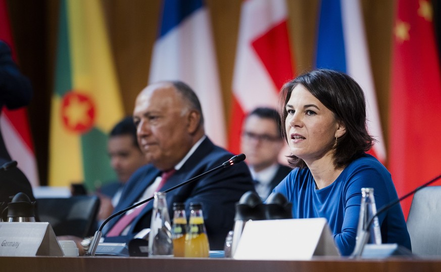 Sameh Shoukry, Außenminister von Ägypten, und Außenministerin Annalena Baerbock (Grüne) beim Petersberger Klimadialog in Berlin.