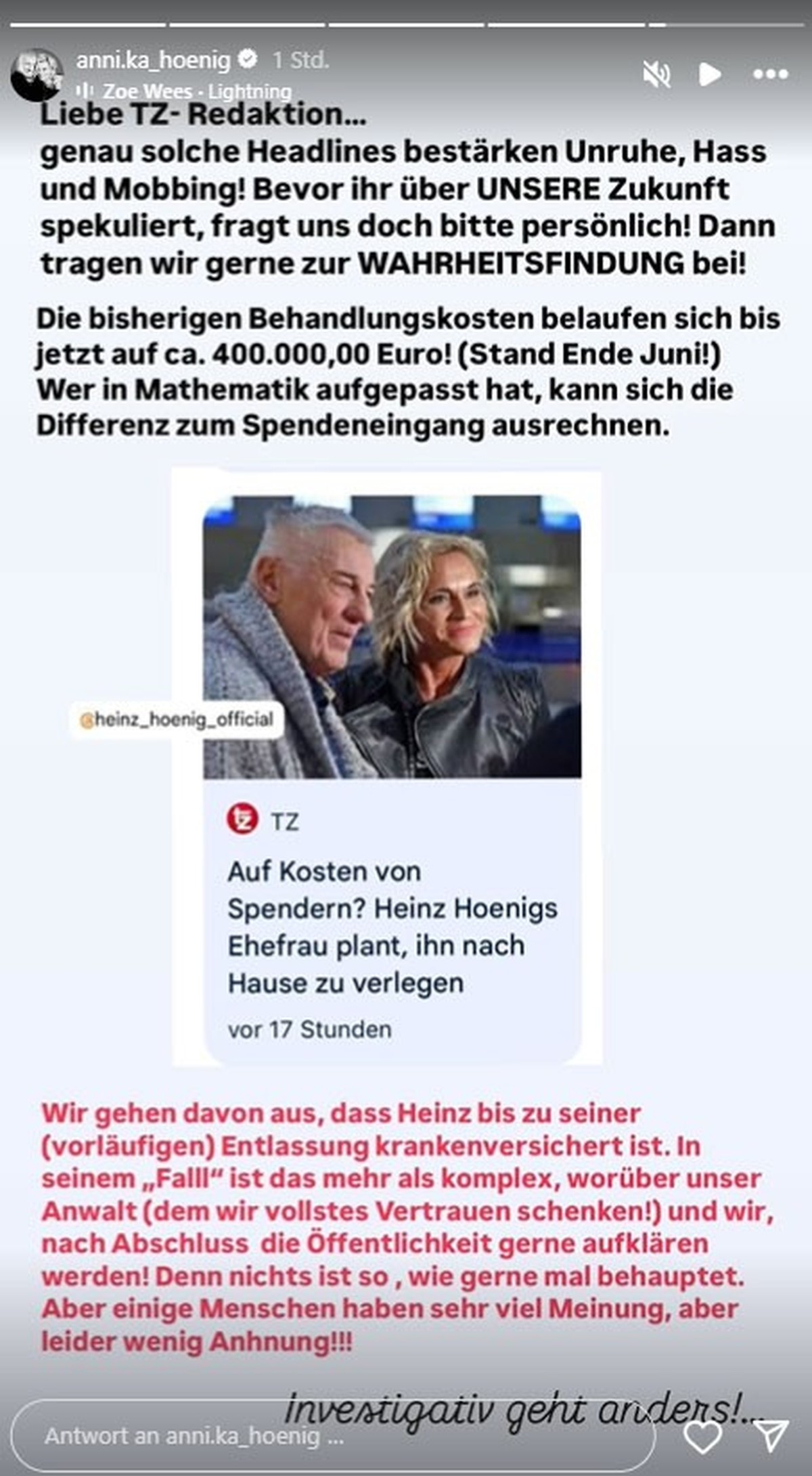 Annika Kärsten-Hoenig teilt ein Update bei Instagram.