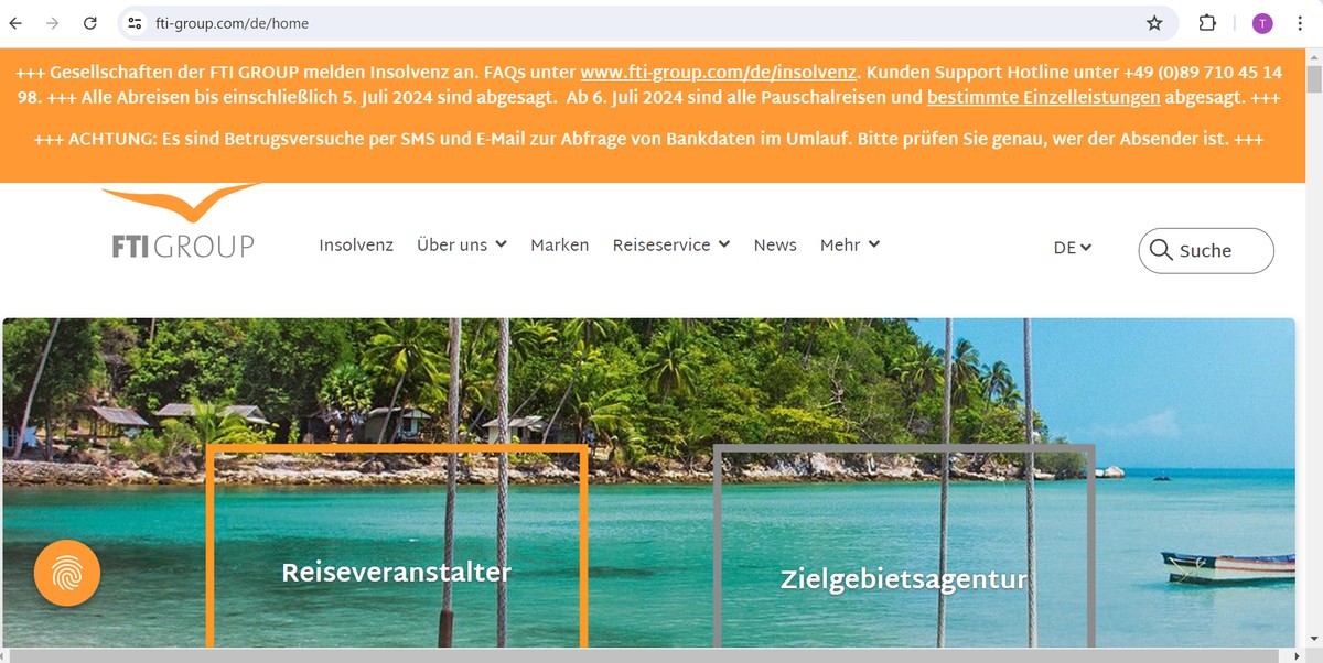 Diese Phishing-Warnung ziert derzeit die Startseite der FTI-Group.