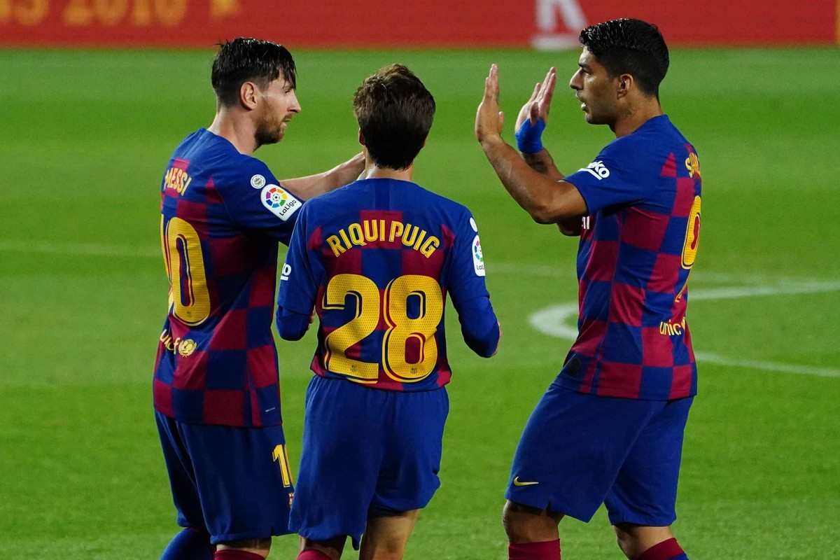 Spanish La Liga soccer match FC Barcelona, Barca vs Osasuna at Camp Nou Stadium, Barcelona, July 16, 2020 Messi celebrates a goal La Liga / Cordon Press Cordon Press *** English La Liga soccer match F ...