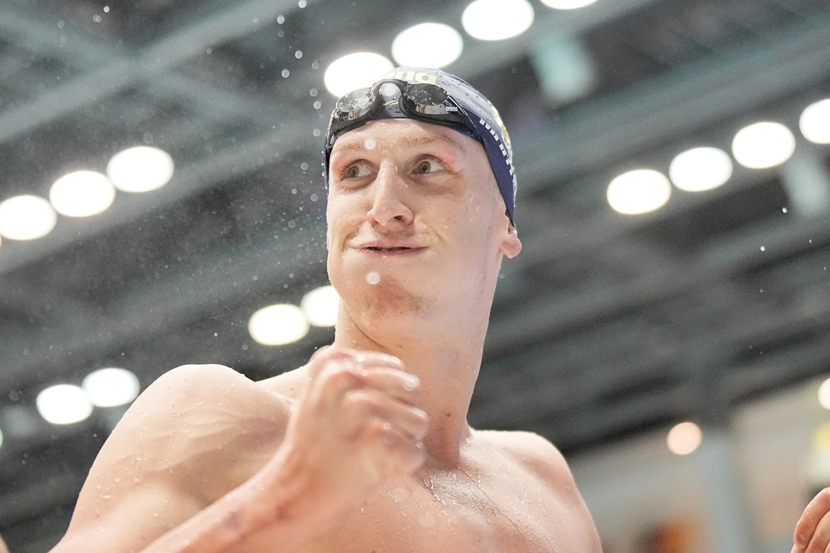 25.04.2024, Berlin: Schwimmen: Deutsche Meisterschaft, Entscheidung: Lukas Märtens 400 Meter Freistil Männer Foto: Michael Kappeler/dpa +++ dpa-Bildfunk +++