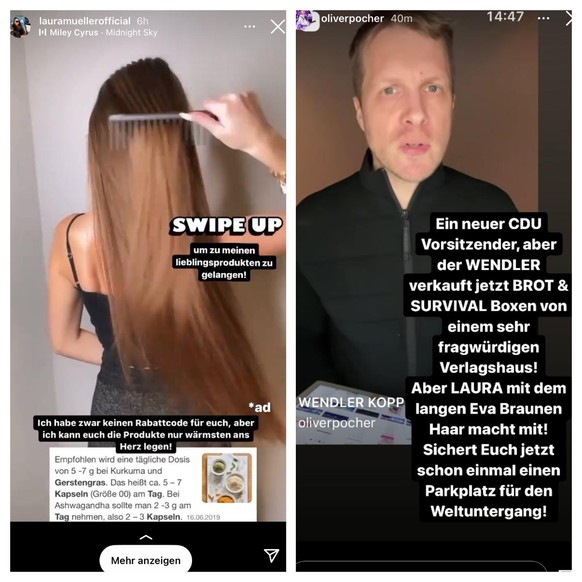 Laura Müller präsentiert hier die Produkte. Danach meldet sich Oliver Pocher bei Instagram zu Wort.