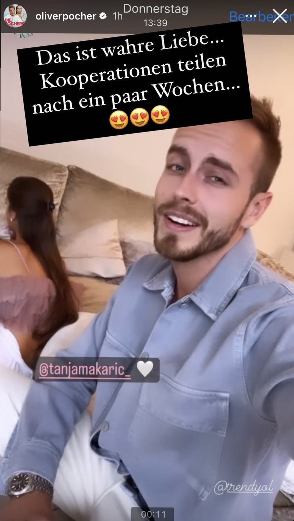 Julian verwies auf seinem Account auf Tanjas Werbung.