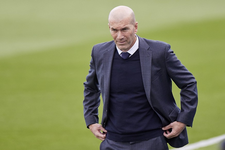 ESP: Real Madrid-Villarreal CF La Liga Santander. Real Madrid coach Zinedine Zidane during the La Liga match between Real Madrid and Villarreal CF played at Alfredo Di Stefano Stadium on May 22, 2021  ...