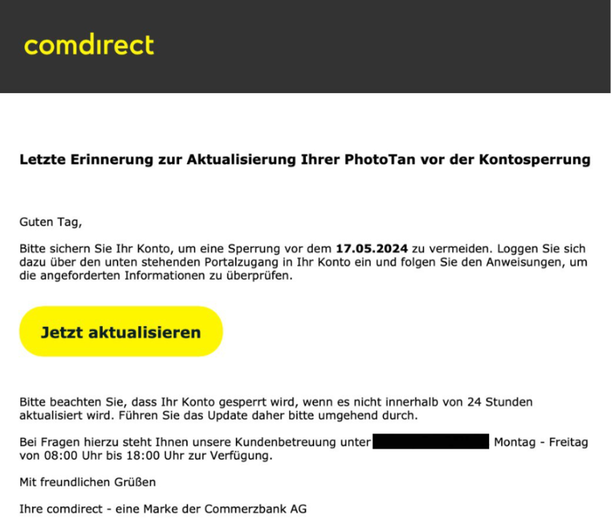 Mit dieser Phishing-E-Mail versuchen Kriminelle, an die Kontodaten von Comdirect-Kunden zu gelangen.