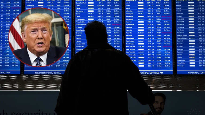 Am Donnerstag kündigte US-Präsident Donald Trump (kl. Bild) an, dass ab Freitagnacht keine Reisenden aus Europa mehr in die USA einreisen dürfen.