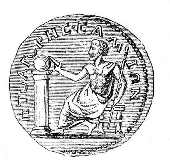 So sah Phytagoras aus. Vielleicht. Zumindest wird er auf einer antiken Münze so abgebildet.