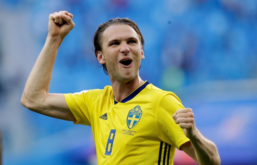 Soccer Football - World Cup - Round of 16 - Sweden vs Switzerland - Saint Petersburg Stadium, Saint Petersburg, Russia - July 3, 2018 Sweden&#039;s Albin Ekdal celebrates after the match REUTERS/Henry ...