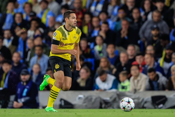 UEFA Champions League Manchester City v Borussia Dortmund Raphal Guerreiro 13 of Borussia Dortmund breaks with the ball during the UEFA Champions League match Manchester City vs Borussia Dortmund at E ...