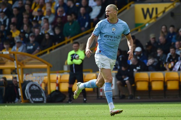 17.09.2022, Großbritannien, Wolverhampton: Fußball: Premier League, England, Wolverhampton Wanderers - Manchester City, 8. Spieltag: Erling Haaland von Manchester City reagiert während des Spiels. Fot ...